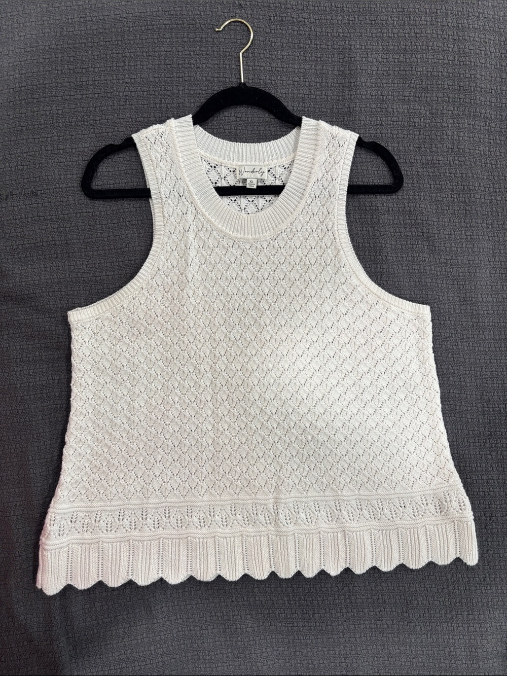 Wonderly Cream Knit Tank with Scalloped Hem